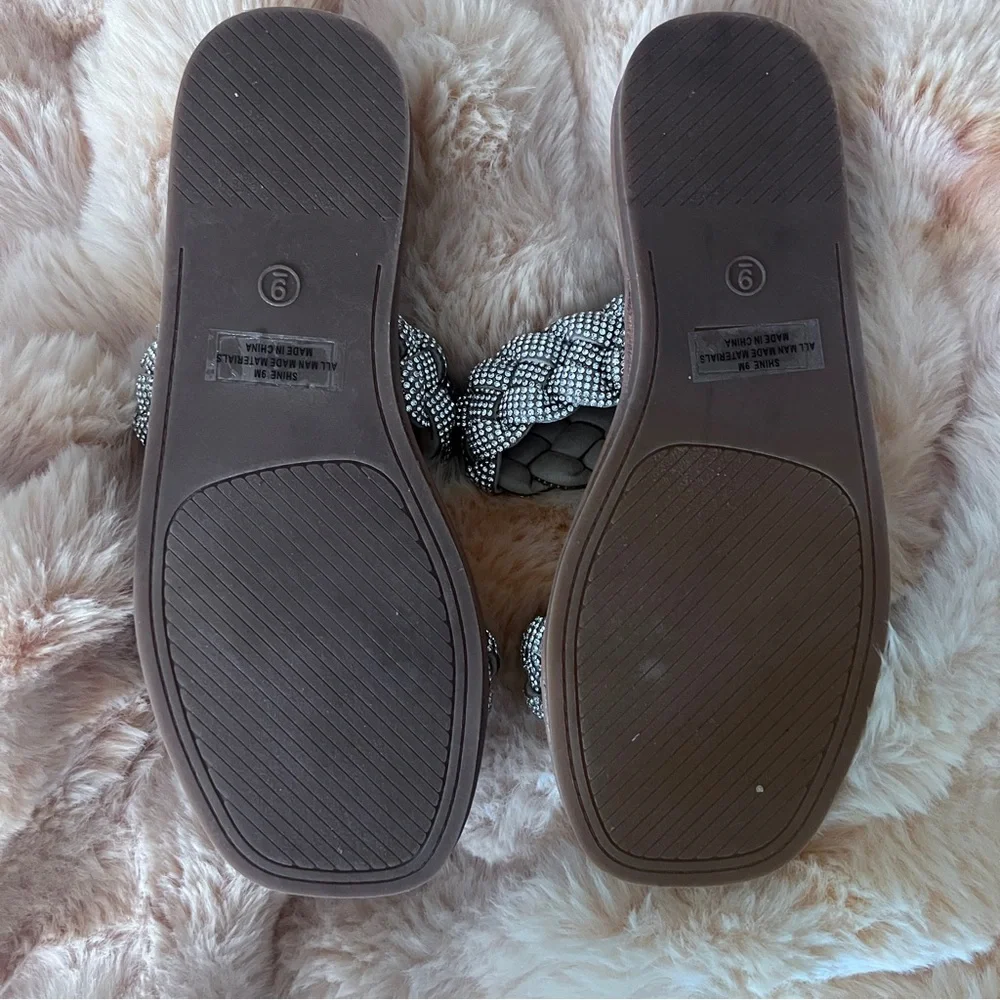 Sincerely Jules Braided Sandals - Sparkly silver rhinestone and Brown